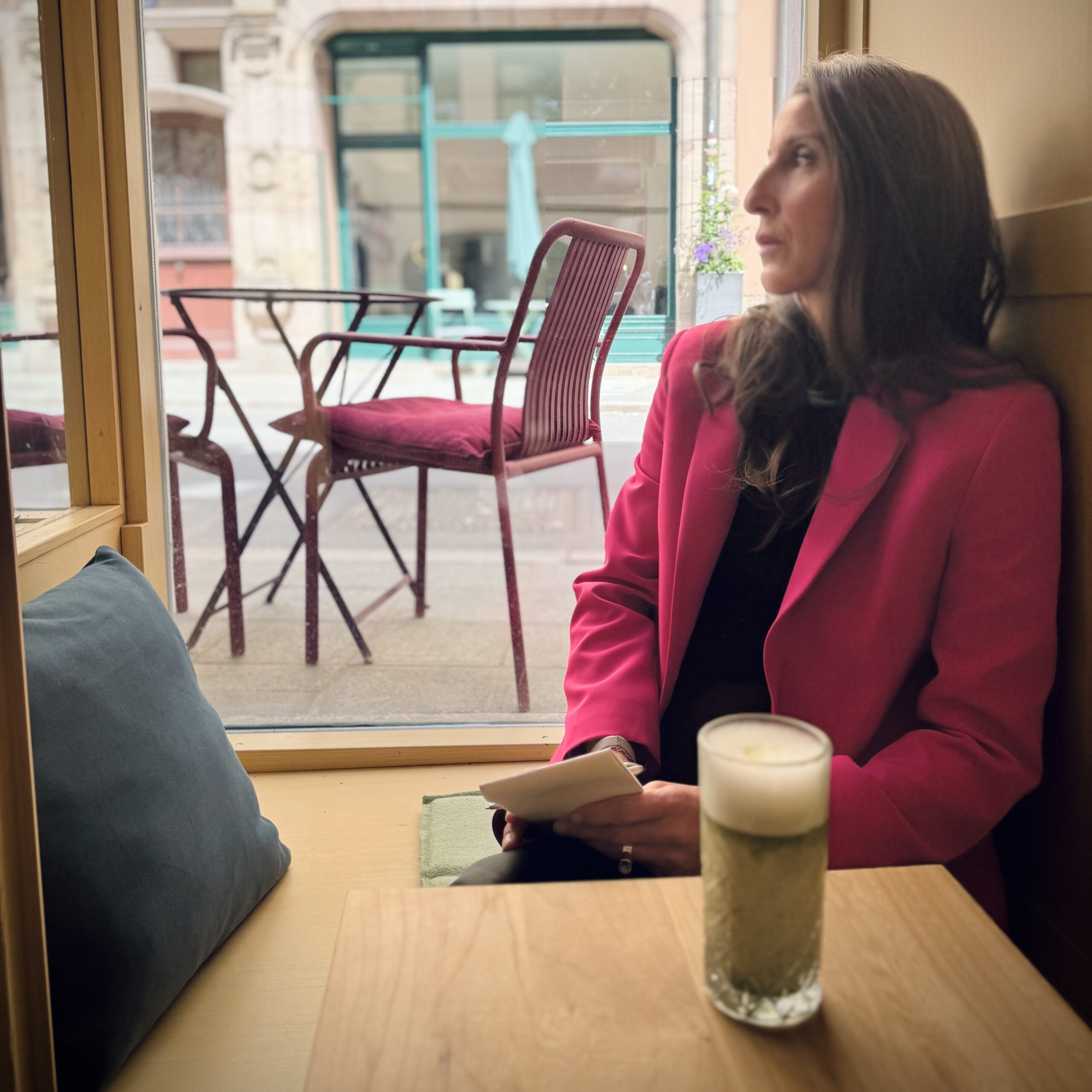 Manuela Forster in a Cafe for deep reflection on her spiritual path
